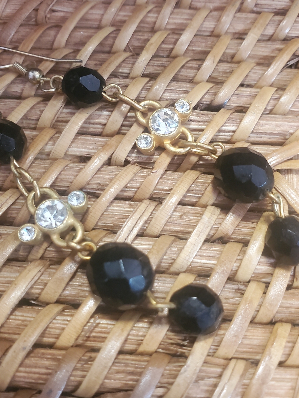 Gold and Black Crystal Drop Necklace - Women Jewelry